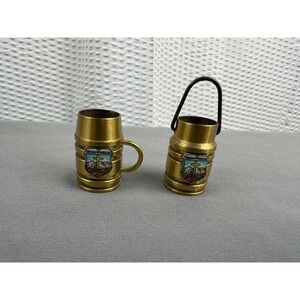 Vintage Oberammergau Germany Mini Brass Beer Stein Cups‎ Souvenir Lot of 2